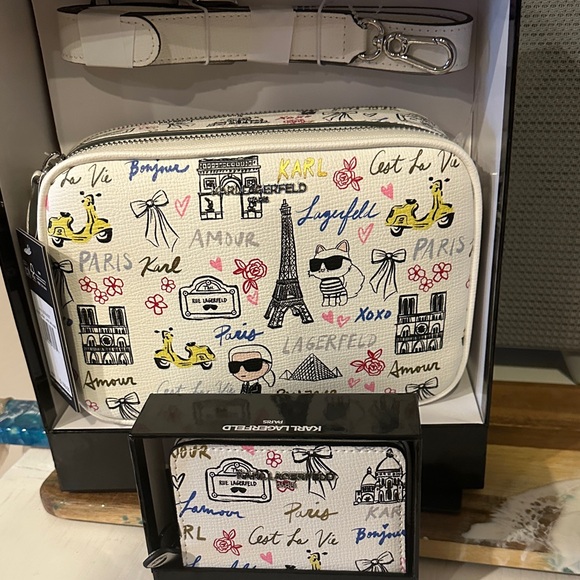 Karl Lagerfeld Handbags - Karl Lagerfeld White Paris Sketch Print Crossbody Bag